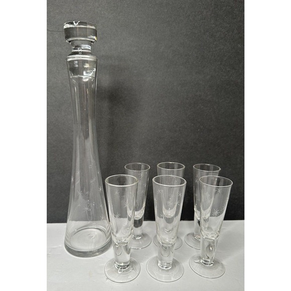 Classic Elements 7 Piece Etched Glass Cordial Liquor Home Bar Set in Box - Picture 9 of 14